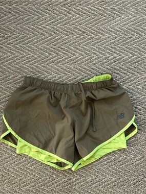 New Balance Women's Olive with Neon Green Trim Athletic Shorts